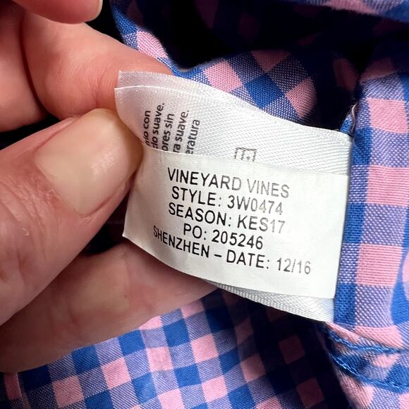 Vineyard Vines Boys' Classic Fit Check Poplin Shirt Pink Blue Medium 12-14 - Picture 4 of 4